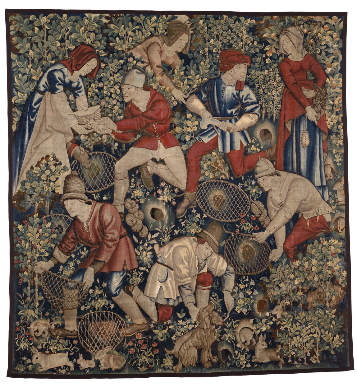 نسيج يصور الفلاحين وهم يصطادون الأرانب باستخدام القوارض، تورناي، حوالي 1450-75 (صوف) بواسطة المدرسة الفلمنكية