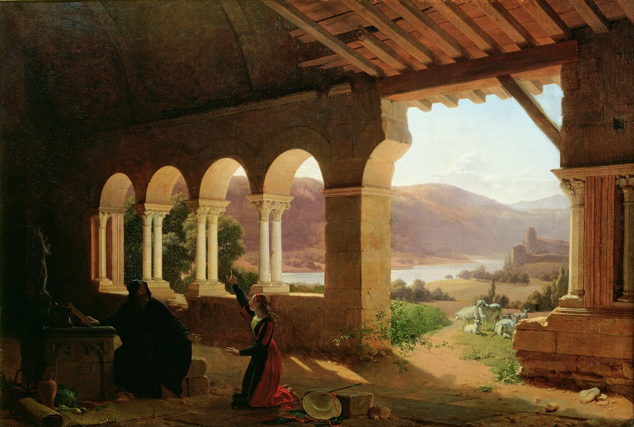 جان دارك (1412-31) التشاور مع الناسك ، في مهمتها التي يجب أن تنجزها ، في هيرميتاج فوكلور ، 1819 بواسطة فلوري فرانسوا ريتشارد