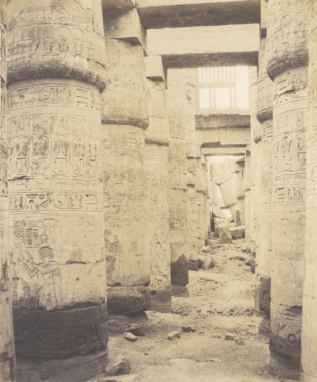 الكرنك طيبة ، القصر - قاعة الأعمدة - النوافذ وعواصم ... ، 1851-52 ، طبعت 1853-54. بواسطة فيليكس تينارد