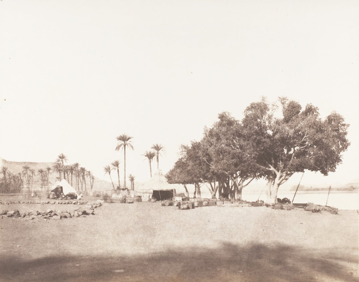Korósko ، Sycomores and Encampment of a Caravan for the Sennâr ، 1851-52 ، طبعت 1853-54. بواسطة فيليكس تينارد