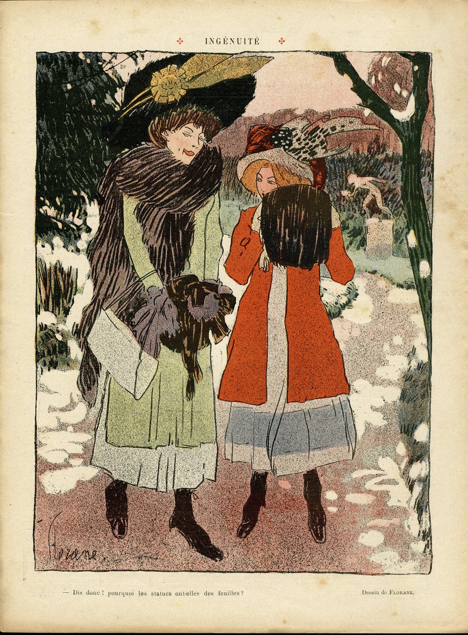 رسم توضيحي لـ Florane (1872-1940) في Le Rire ، 22/01/10 - Ingenuite - Fashion ، Hat ، Public Garden بواسطة فلوران فلوران
