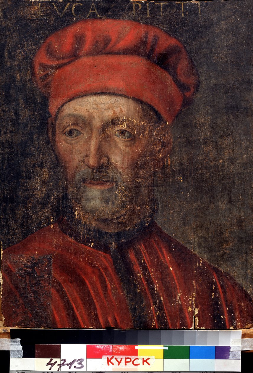 "" صورة للمصرفي الفلورنسي الثري لوكا بيتي (1394-1472) "" أطلق اسمه على قصر بيتي) لوحة لمدرسة فلورنسا من بداية القرن السادس عشر معرض دينيكا الإقليمي للفنون ، كورسك ، روسيا بواسطة مدرسة فلورنسا