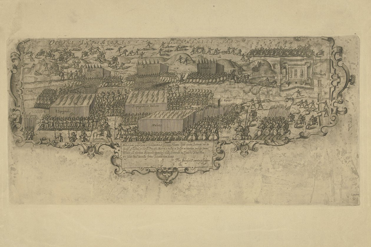 معركة Leffingedijk بين قوات الدولة Ernst Casimir van Nassau والإسبان من Albrecht في النمسا ، 1600 بواسطة فلوريس بالتازارز. فان بيركنرود