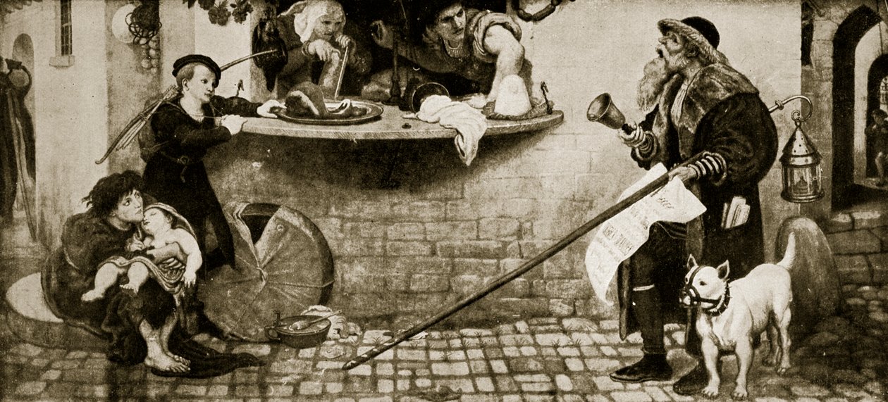 الإعلان المتعلق بالأوزان والمقاييس ، 1556 ، رسم توضيحي من "قصة هتشنسون للأمة البريطانية" ، ج .1923 بواسطة فورد مادوكس براون
