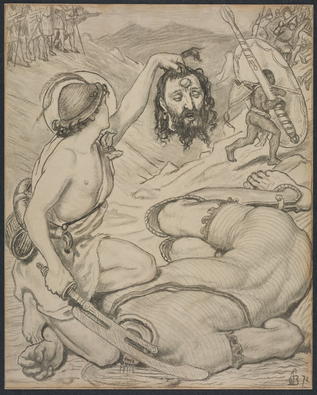 David and Goliath، Cartoon for Stained Glass Window في Jesus College، Cambridge بواسطة فورد مادوكس براون