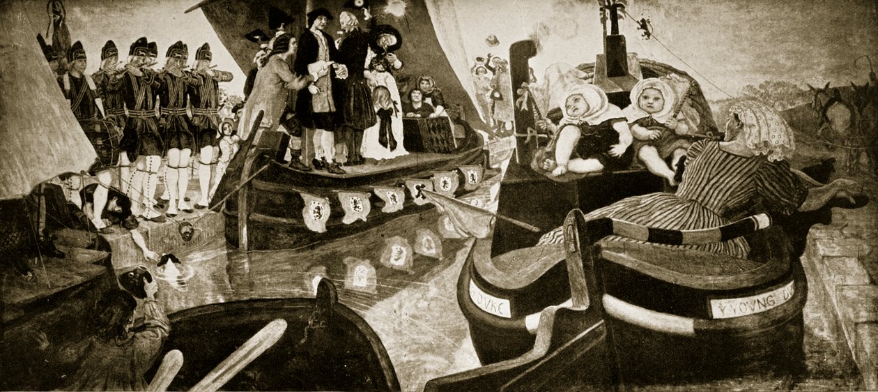 افتتاح قناة بريدجووتر ، 1768 ، رسم توضيحي من "قصة هتشنسون عن الأمة البريطانية" ، ج .1923 بواسطة فورد مادوكس براون