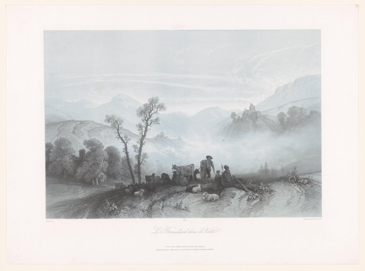 رعاة البقر والغنم في وادي ضبابي Le Brouillard dans la Vallée (العنوان على الكائن) بواسطة فورتشن فيروجيو