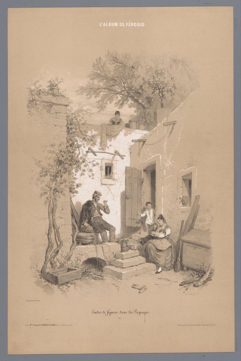 الآباء والأمهات مع الأطفال في منزل قريتهم دراسات الأشكال في المناظر الطبيعية (عنوان السلسلة) ألبوم دي فيروجيو. Études de Figures dans les Paysages (عنوان المسلسل على الكائن) بواسطة فورتشن فيروجيو