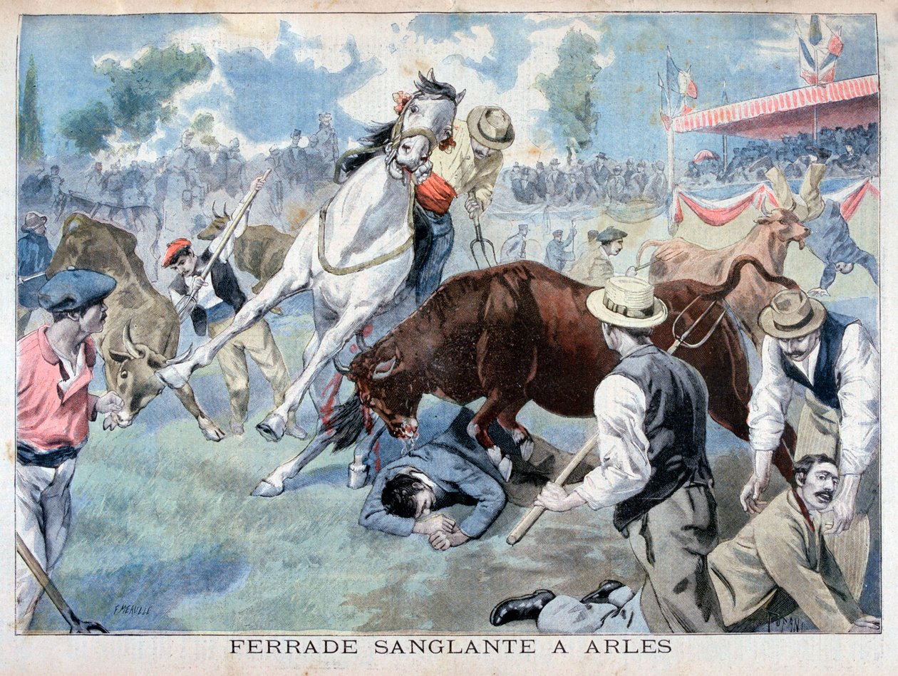 حادثة مصارعة الثيران ، آرل ، فرنسا ، 1898 بواسطة Fortuné Méaulle