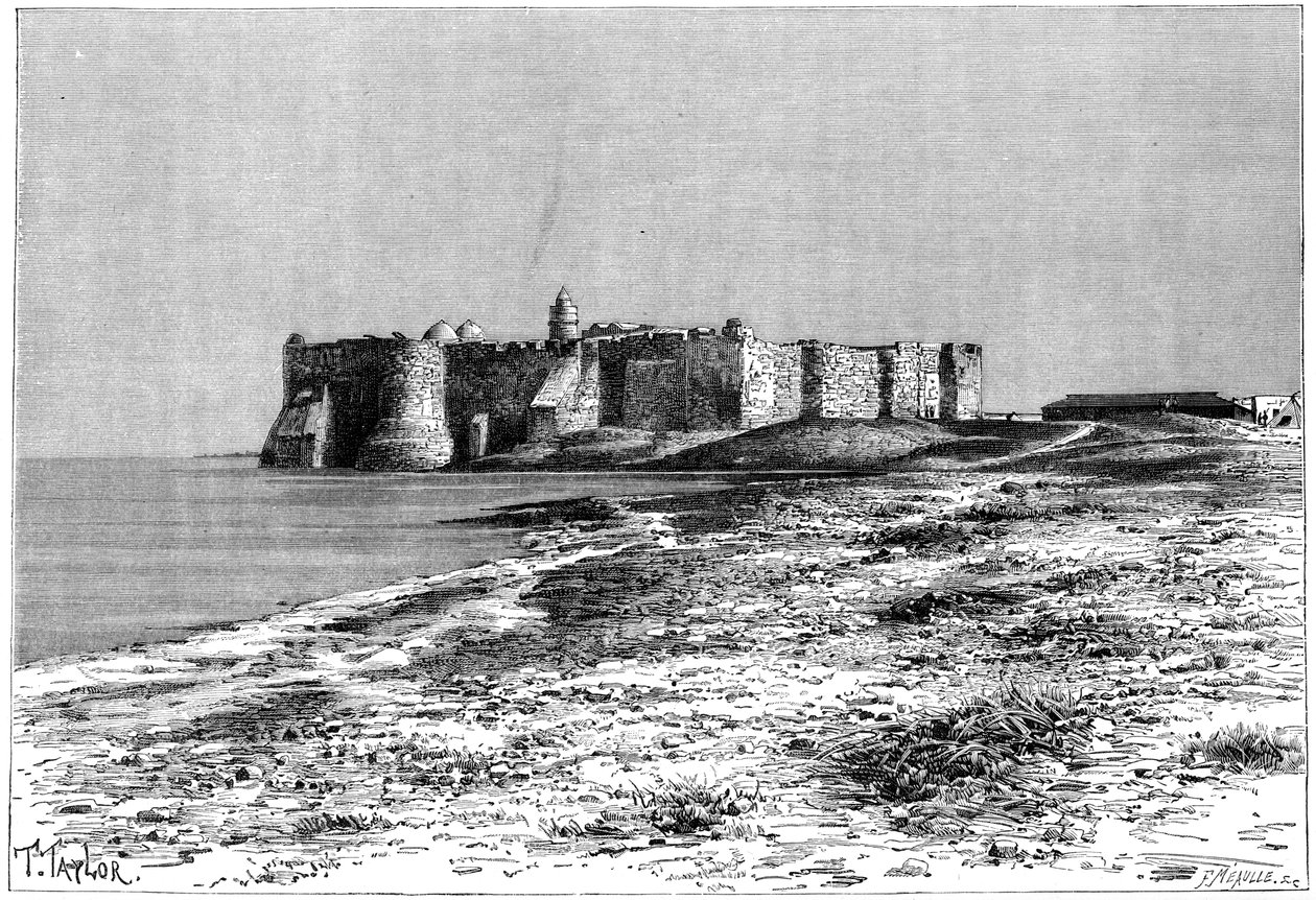 جزيرة جربة ، قلعة بالقرب من حومة السوق ، تونس ، c1890 بواسطة Fortuné Méaulle