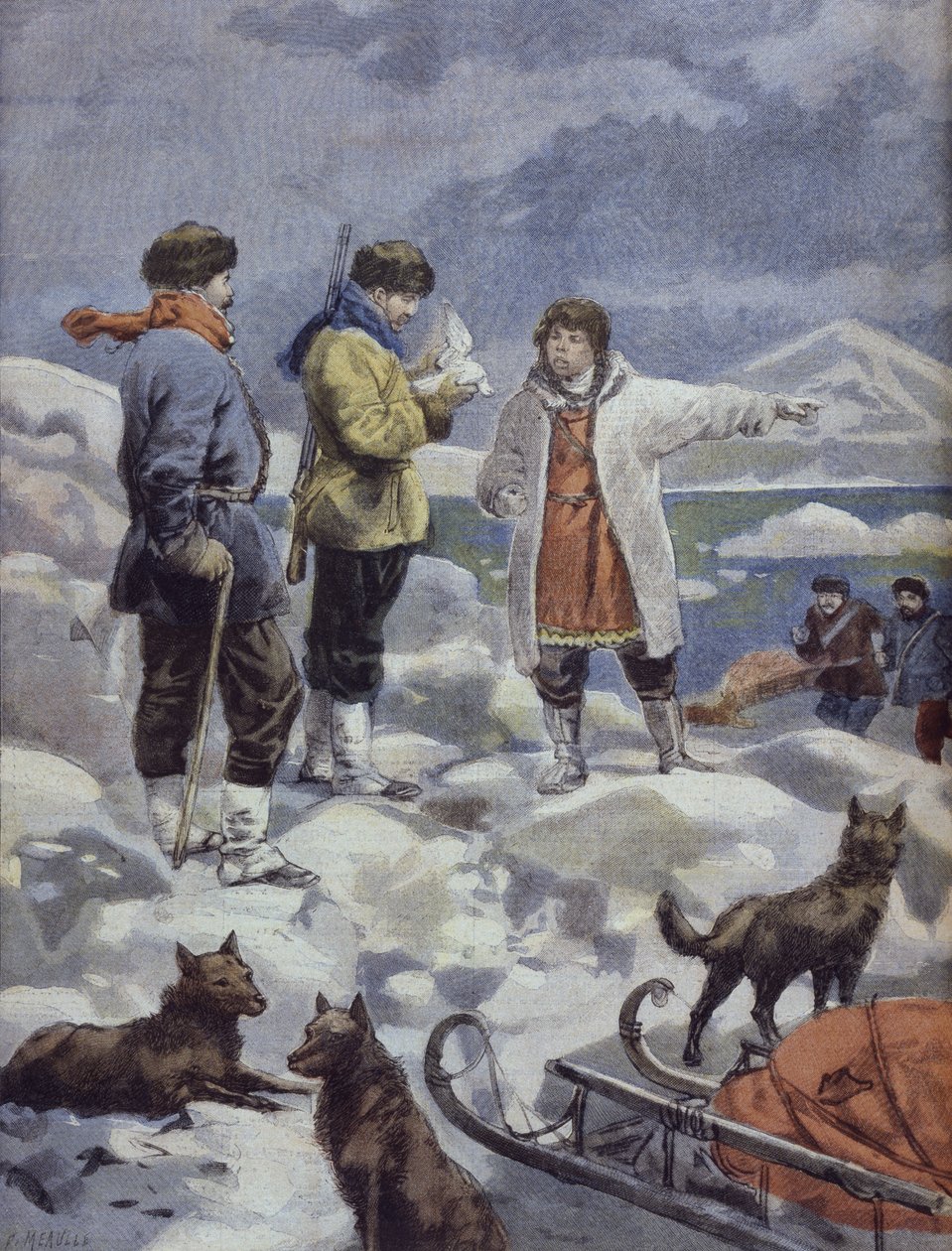 البحث عن أخبار أندريه! رسم توضيحي من "Le Petit Journal: Supplement illustre" ، 4 سبتمبر 1898 بواسطة فورتشن لويس ميول