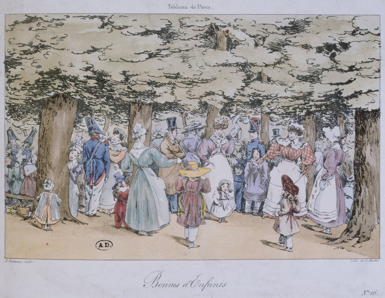 الأطفال والمربيات في الحديقة ، من سلسلة Tableau de Paris ، محفورة بواسطة C. Motte ، 1827 بواسطة فورتشن ديلارو