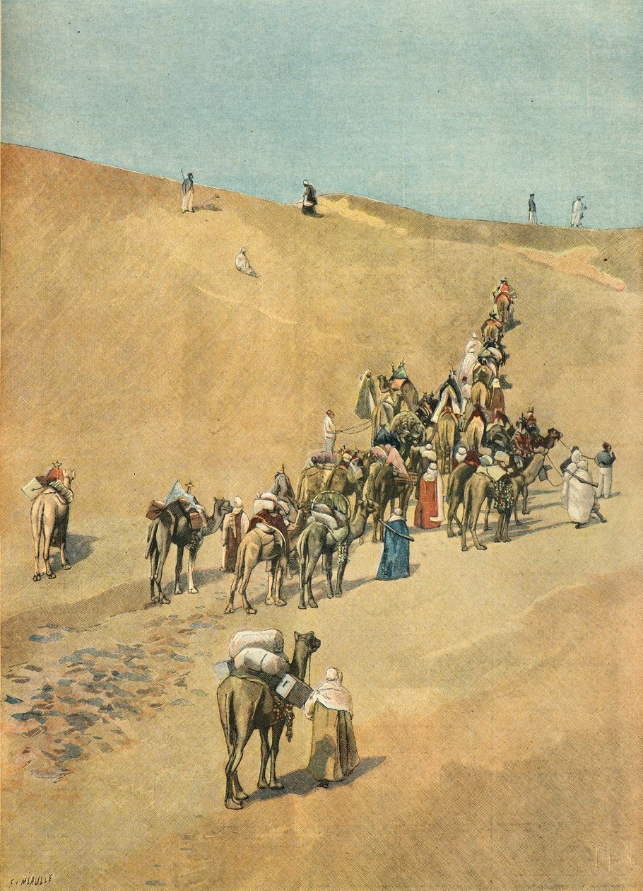 قافلة بعثة مارشان في الصحراء عام 1898 (نقش) بواسطة فورتشن لويس ميول