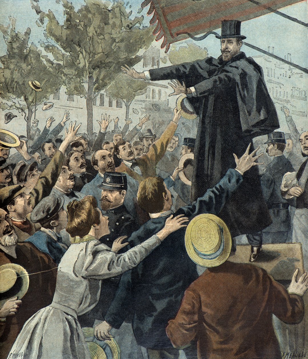 بول ديروليد في مظاهرة في باريس عام 1898 (نقش) بواسطة فورتشن لويس ميول