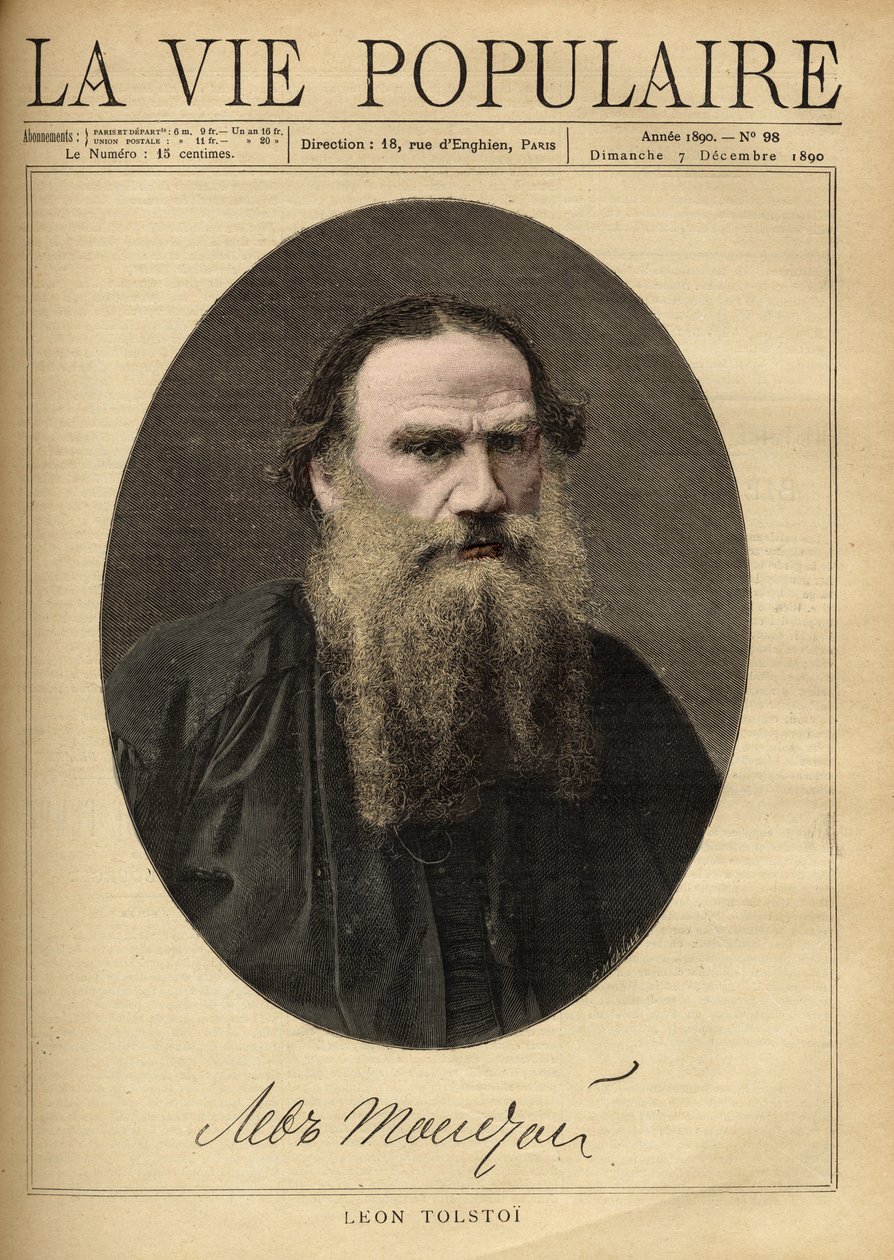 صورة ليون تولستوي (1828-1910) ، كاتب روسي. رسم توضيحي لـ F. Meaulle. نقش من عام 1890 في "La vie populaire". مجموعة خاصة بواسطة فورتشن لويس ميول