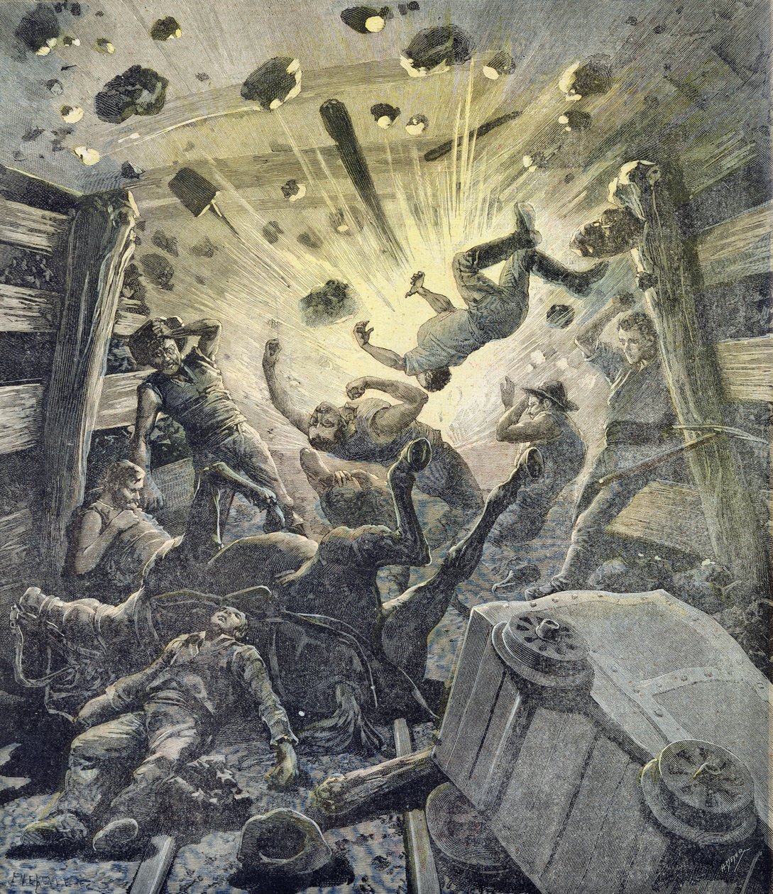 انفجار غاز ، توضيح من الملحق المصور لـ Le Petit Journal ، 2 أبريل 1892 بواسطة فورتشن لويس ميول وهنري ماير