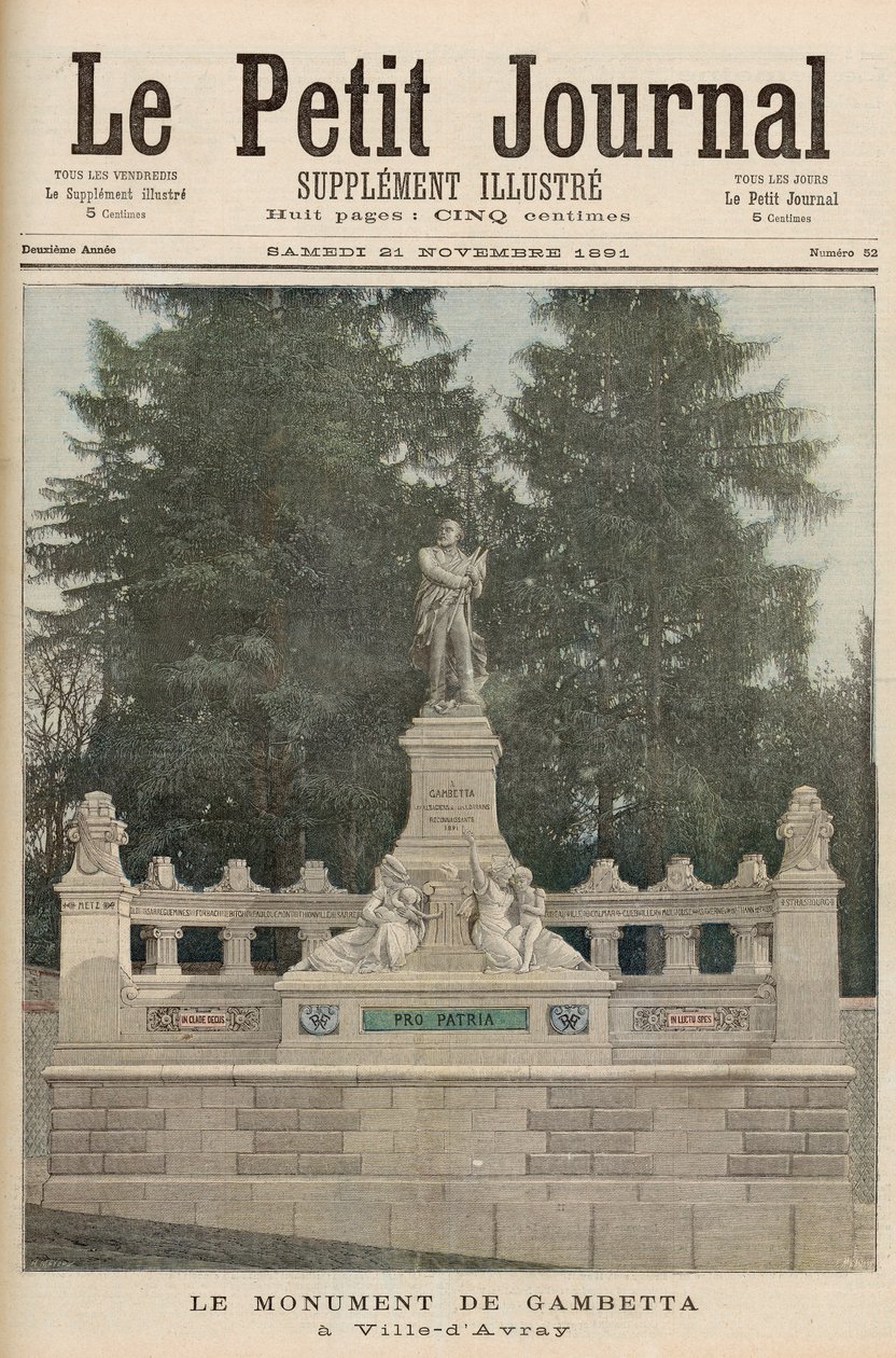 نصب جامبيتا في Ville-d&39;Avray ، من `` Le Petit Journal &39;&39; ، 21 نوفمبر 1891 بواسطة فورتشن لويس ميول وهنري ماير