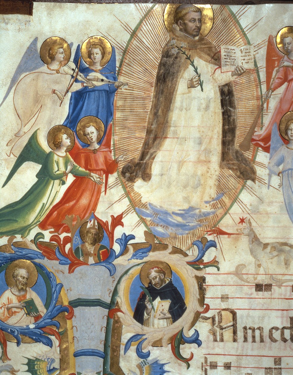 السيدة 558 f.67v سانت دومينيك محاطة بالملائكة الموسيقيين ، تفاصيل من قداس ، أوائل الثلاثينيات من القرن الرابع عشر من 88937 بواسطة فرا انجيليكو