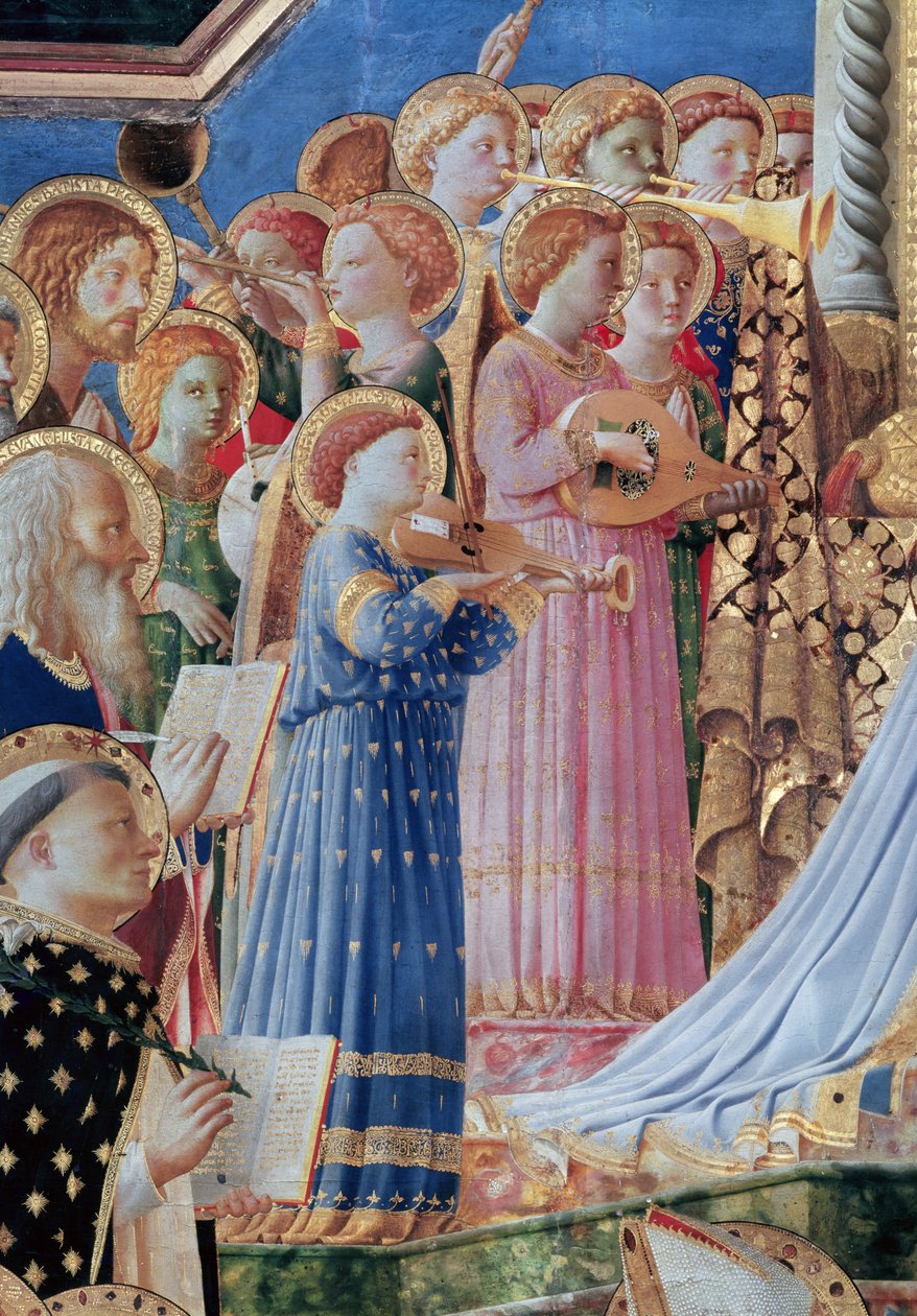 تتويج العذراء ، تفاصيل الملائكة الموسيقية من الجانب الأيسر ، c.1430-32 (تفاصيل 60319) بواسطة فرا انجيليكو