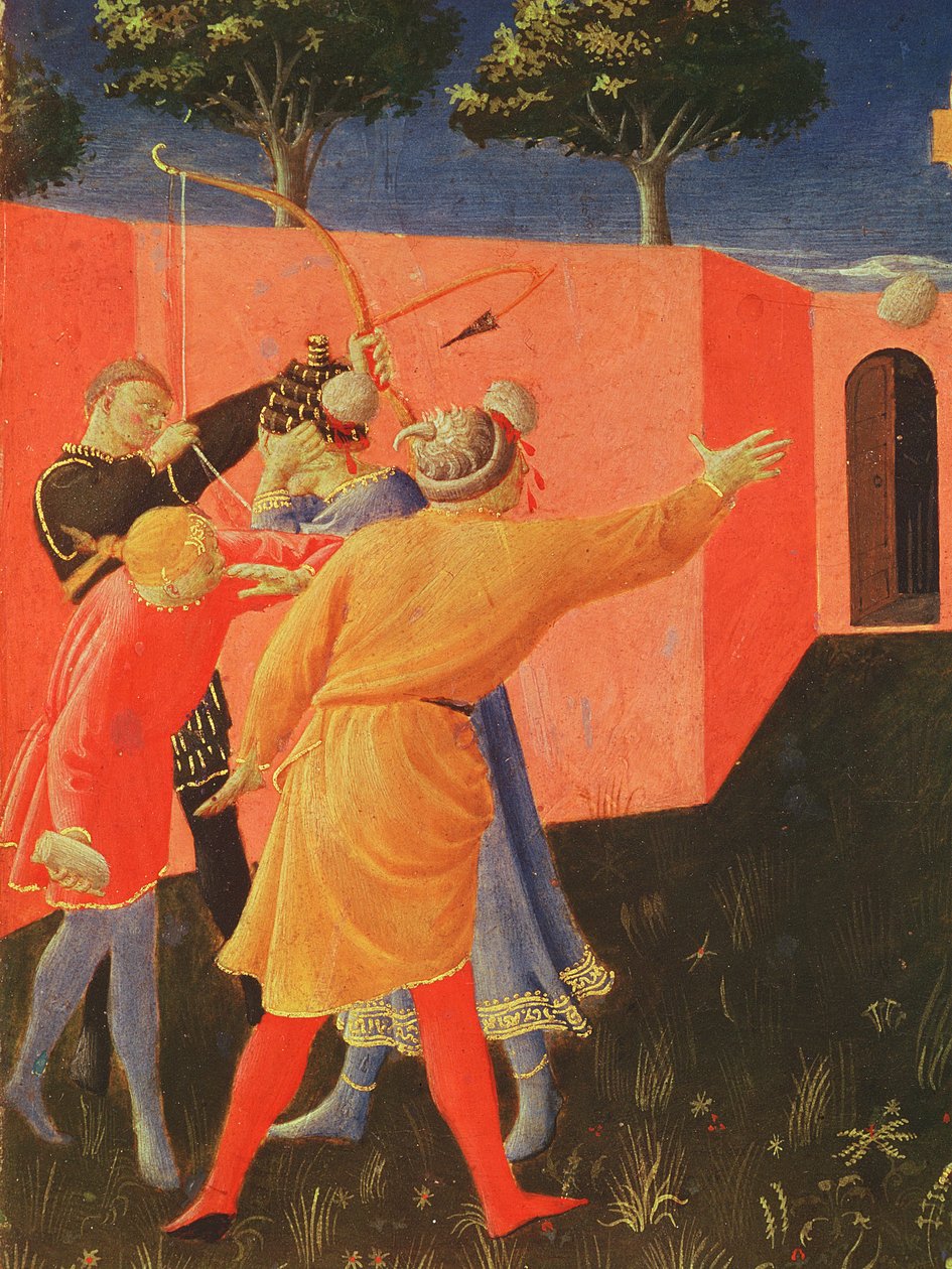 صلب ورجم SS. Cosmas و Damian ، تفاصيل معذبيهم ، بريديلا من Annalena Altarpiece ، 1434 (درجة الحرارة على اللوحة) بواسطة فرا انجيليكو