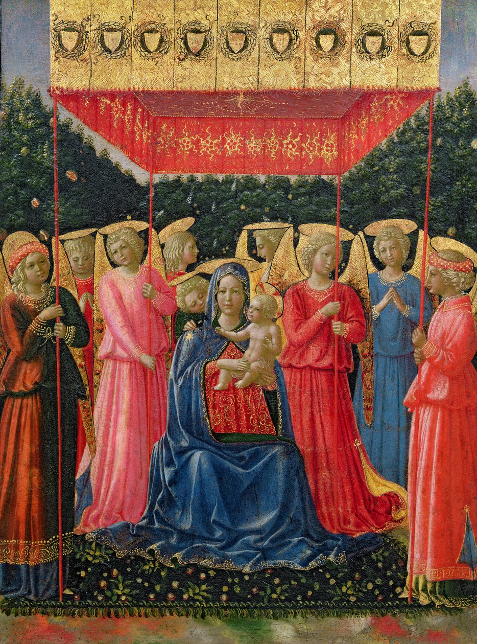 العذراء والطفل مع الملائكة ، c.1440-50 (درجة الحرارة على اللوحة) بواسطة فرا انجيليكو