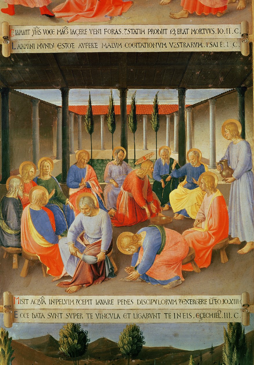 غسل القدمين ، التفاصيل من اللوحة الثالثة للخزينة الفضية في سانتيسيما أنونزياتا ، c.1450-53 (درجة الحرارة على اللوحة) بواسطة فرا انجيليكو