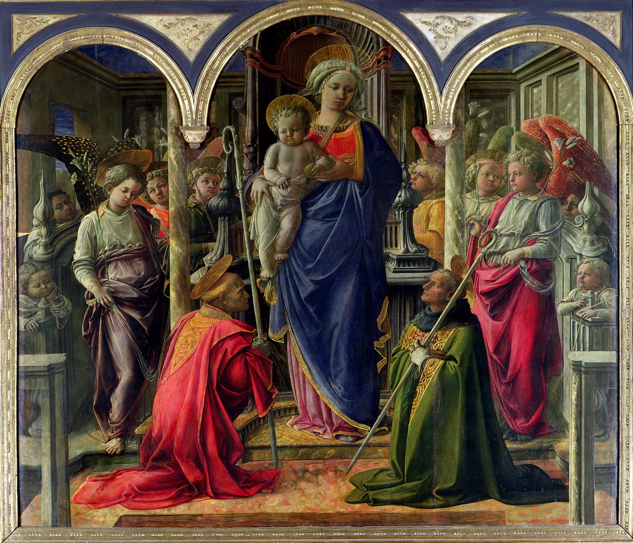The Barbadori Altarpiece: العذراء والطفل محاطة بالملائكة مع سانت فريديانو وسانت أوغسطين ، 1437 بواسطة فرا فيليبو ليبي