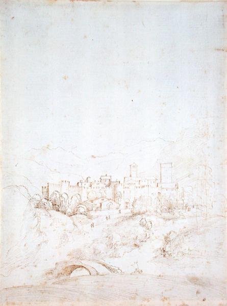 هيل تاون إيطالي (وجه) (قلم ، حبر بني وأسود على ورق) (للصفحة اليسرى ، انظر 152661) بواسطة فرا بارتولوميو