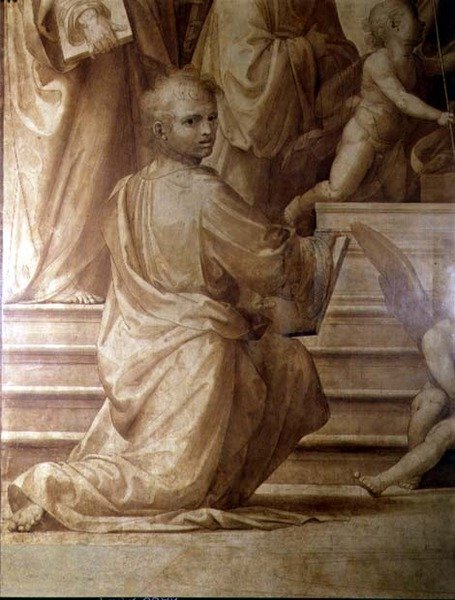 The Great Council Altarpiece ، التفاصيل تصور قديسًا شابًا راكعًا بواسطة فرا بارتولوميو