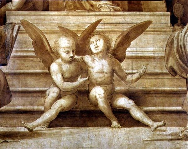 The Great Council Altarpiece ، التفاصيل تصور اثنين من الكروب بواسطة فرا بارتولوميو