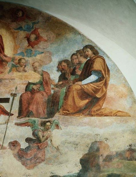 الدينونة الأخيرة ، تفاصيل تصور الرسل على يسار المسيح بواسطة فرا بارتولوميو