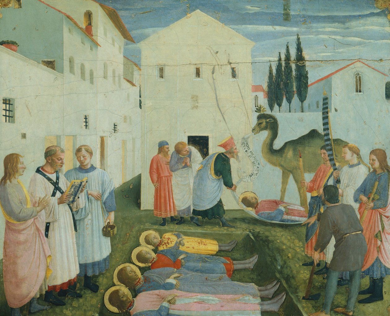 The Burial of Saints Cosmas and Damian, predella pictures depicting the story of Saint Cosmas and Saint Damian of San Marco Altarpiece, circa 1443 (tempera on wood) بواسطة فرا أنجيليكو
