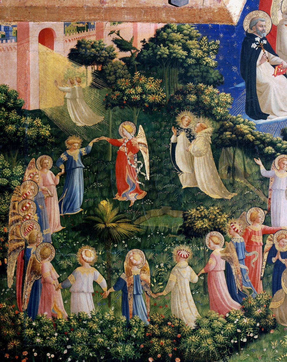 تفاصيل دينونة الجنة ، جولة أرواح الهالة. Detrempe على الخشب بواسطة Guido di Pietro (أو Fra Giovanni da Fiesole) من Fra Angelico أو il Beato (1400-1455). خافت. 105x210 سم متحف سان ماركو. فلورنسا بواسطة فرا أنجيليكو