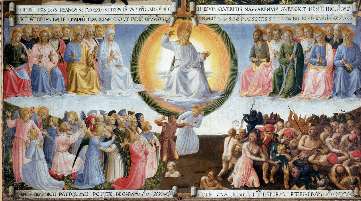 The Last Judgement Detrempe على الخشب بواسطة Guido di Pietro (أو Fra Giovanni da Fiesole) من Fra Angelico أو il Beato (1400-1455). اللوحة للخزانة من الفضة. 1450 خافت. 77x74 cm متحف سان ماركو. فلورنسا بواسطة فرا أنجيليكو