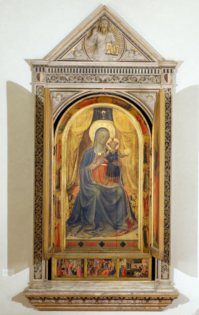 Linaiuoli Triptych (مع مصاريع مفتوحة): تتوج العذراء والطفل مع القديس يوحنا المعمدان وسانت مارك. بواسطة فرا أنجيليكو