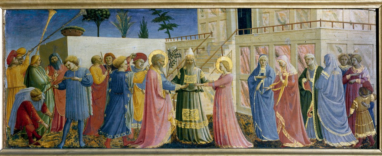 حفل زفاف العذراء بريديل. الرسم على الخشب بواسطة Guido di Pietro (أو Fra Giovanni da Fiesole) dit Fra Angelico ou il Beato (1400-1455) بواسطة فرا أنجيليكو