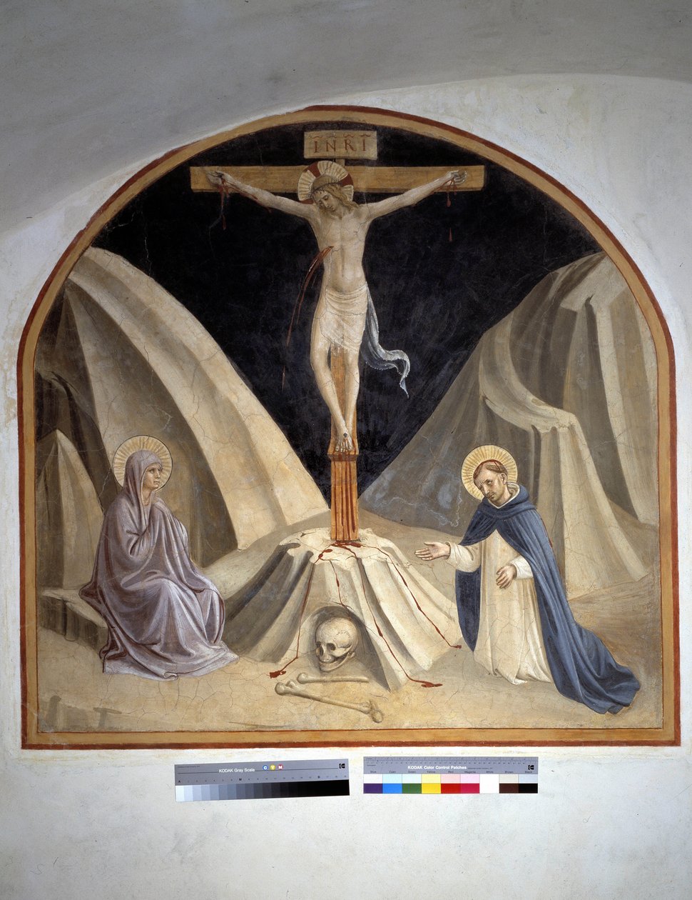 صلب مع العذراء مريم والقديس دومينيك. نقش "INRI" على الصليب 1442 بواسطة فرا انجيليكو