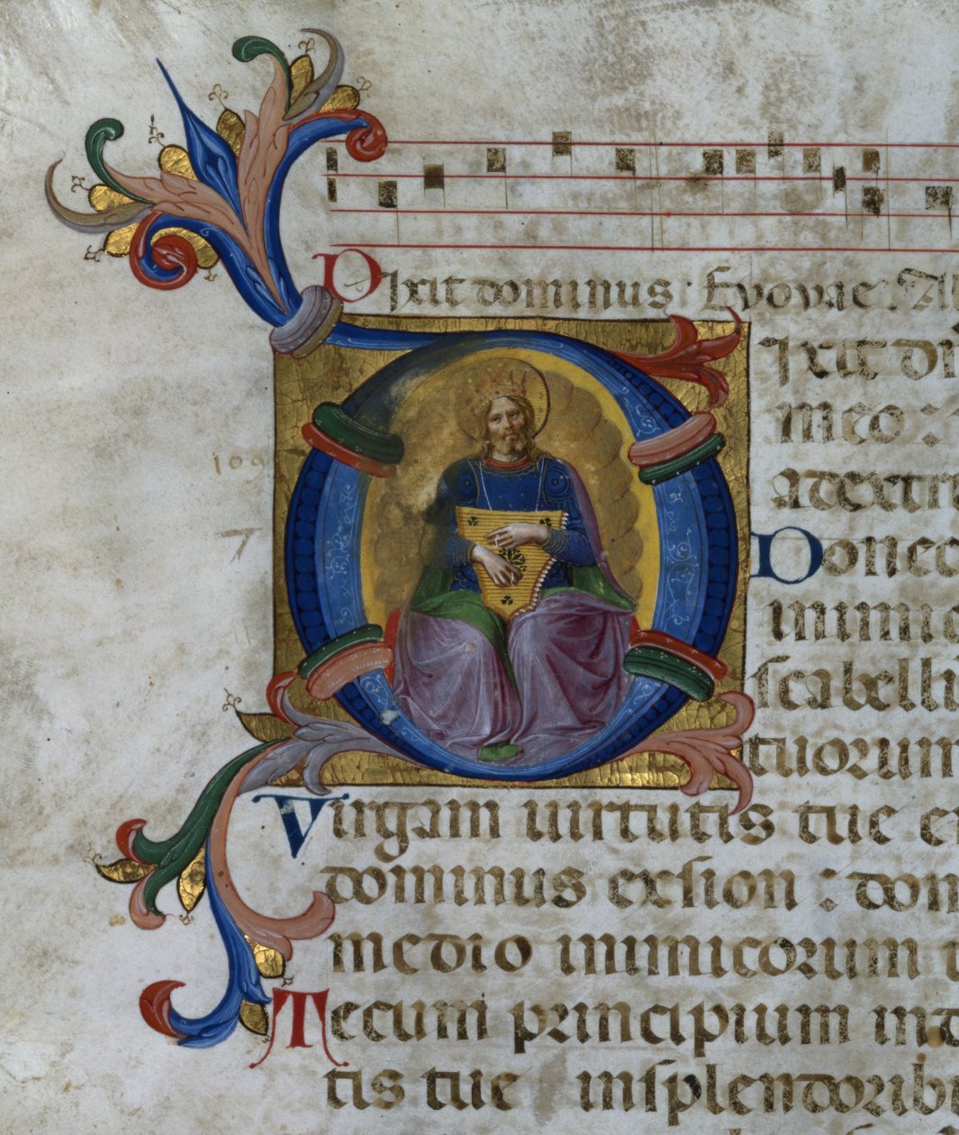 السيدة 531 f.169v تاريخية "D" أولية تصور الملك ديفيد مع قيثاره ، من مزمور من San Marco e Cenacoli بواسطة فرا انجيليكو