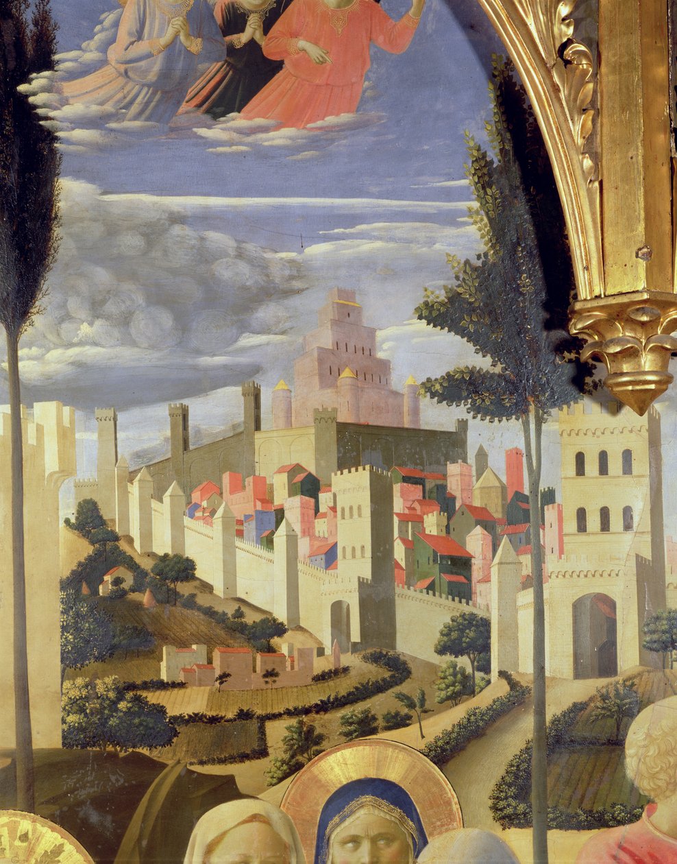 سانتا ترينيتا Altarpiece ، تفاصيل مدينة القدس ومعبد سليمان ، c.1434 تمبرا والذهب على اللوحة بواسطة فرا انجيليكو