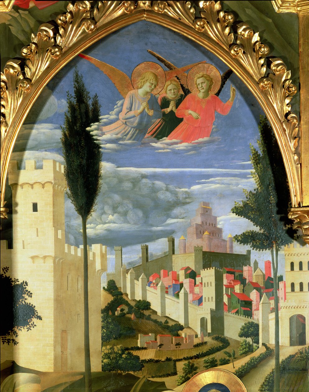 سانتا ترينيتا Altarpiece ، تفاصيل الملائكة الحزينة ، c.1434 تمبرا والذهب على اللوحة بواسطة فرا انجيليكو