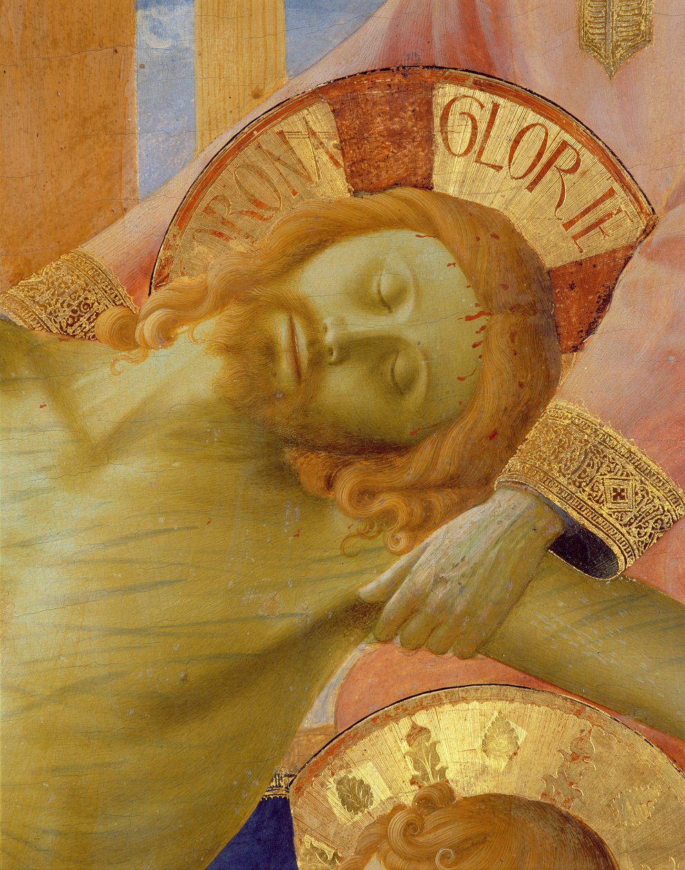 سانتا ترينيتا Altarpiece ، تفاصيل رأس المسيح الميت ، 1434 درجة حرارة وذهب على اللوحة بواسطة فرا انجيليكو