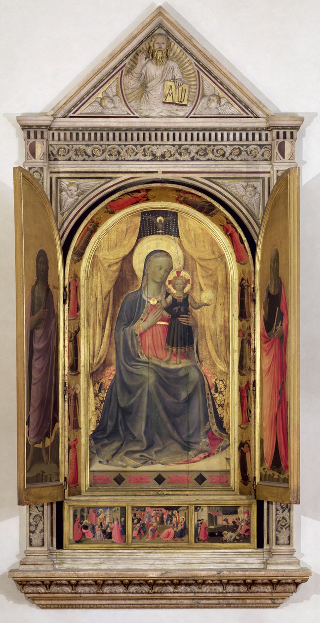 Linaiuoli Triptych (مع مصاريع مفتوحة): العذراء والطفل متوجان مع القديس يوحنا المعمدان وسانت مارك ، 1433 (درجة الحرارة على اللوحة) (لمزيد من التفاصيل انظر 119416) بواسطة فرا انجيليكو