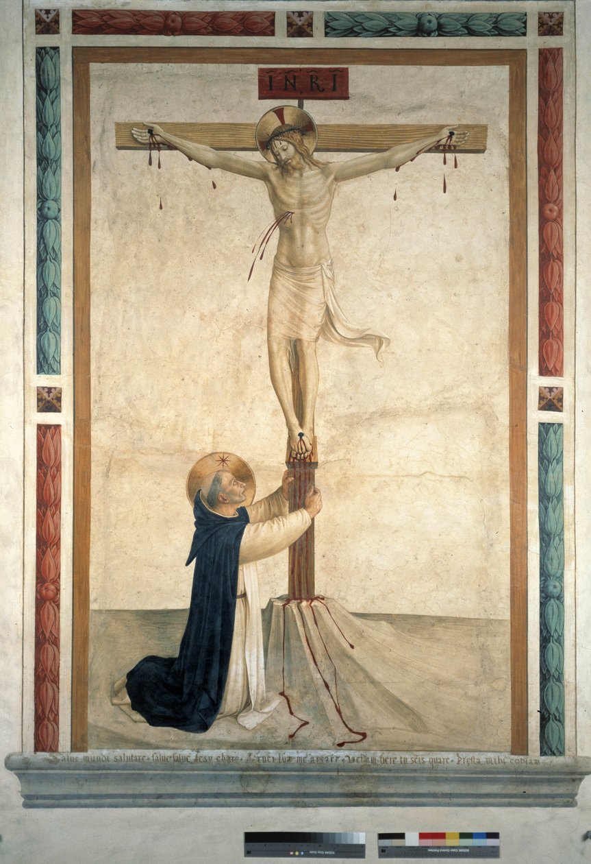 الصلب مع القديس دومينيك. نقش "INRI" على الصليب 1442 بواسطة فرا انجيليكو