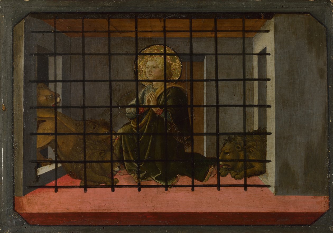 إلقاء القديس ماماس في السجن على لوحة الأسود بريديلا في Pistoia Santa Trinità Altarpiece ، 1455-1460 بواسطة فرا فيليبو ليبي