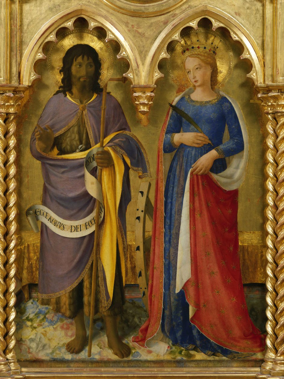 القديس يوحنا المعمدان والقديسة كاترين الأسكندرية من ممر بيروجيا ، حوالي 1437. بواسطة Fra Giovanni Angelico da Fiesole
