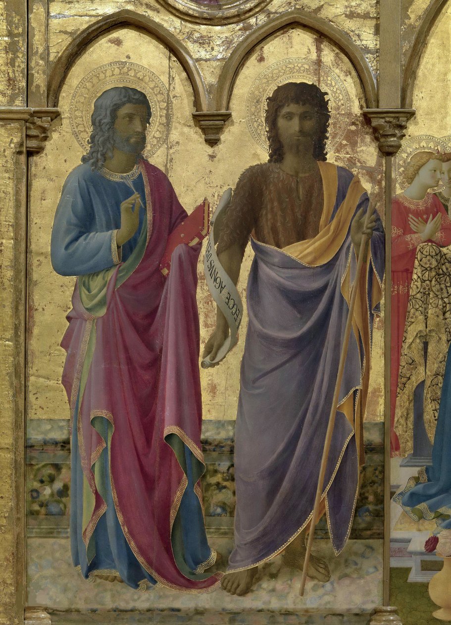 القديسان يوحنا المعمدان ويوحنا الإنجيلي. Cortona Polyptych ، حوالي 1437. بواسطة Fra Giovanni Angelico da Fiesole