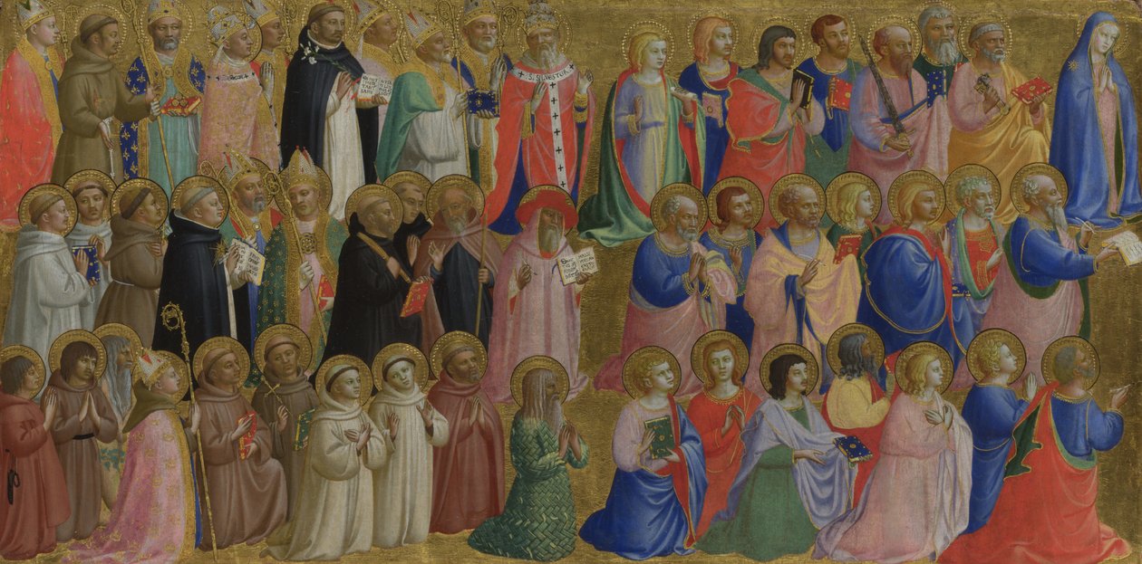 لوحة العذراء مريم مع الرسل والقديسين الآخرين من Fiesole San Domenico Altarpiece ، c. 1423-1424 بواسطة Fra Giovanni Angelico da Fiesole