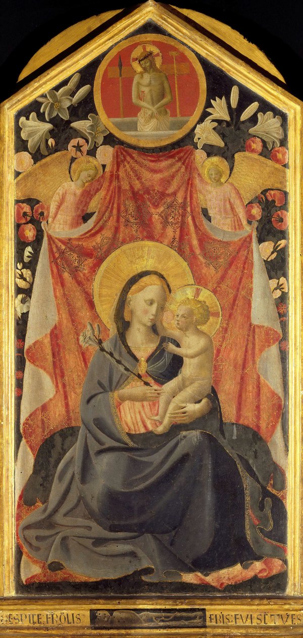 العذراء والطفل مع اثنين من الملائكة. بواسطة Fra Giovanni Angelico da Fiesole