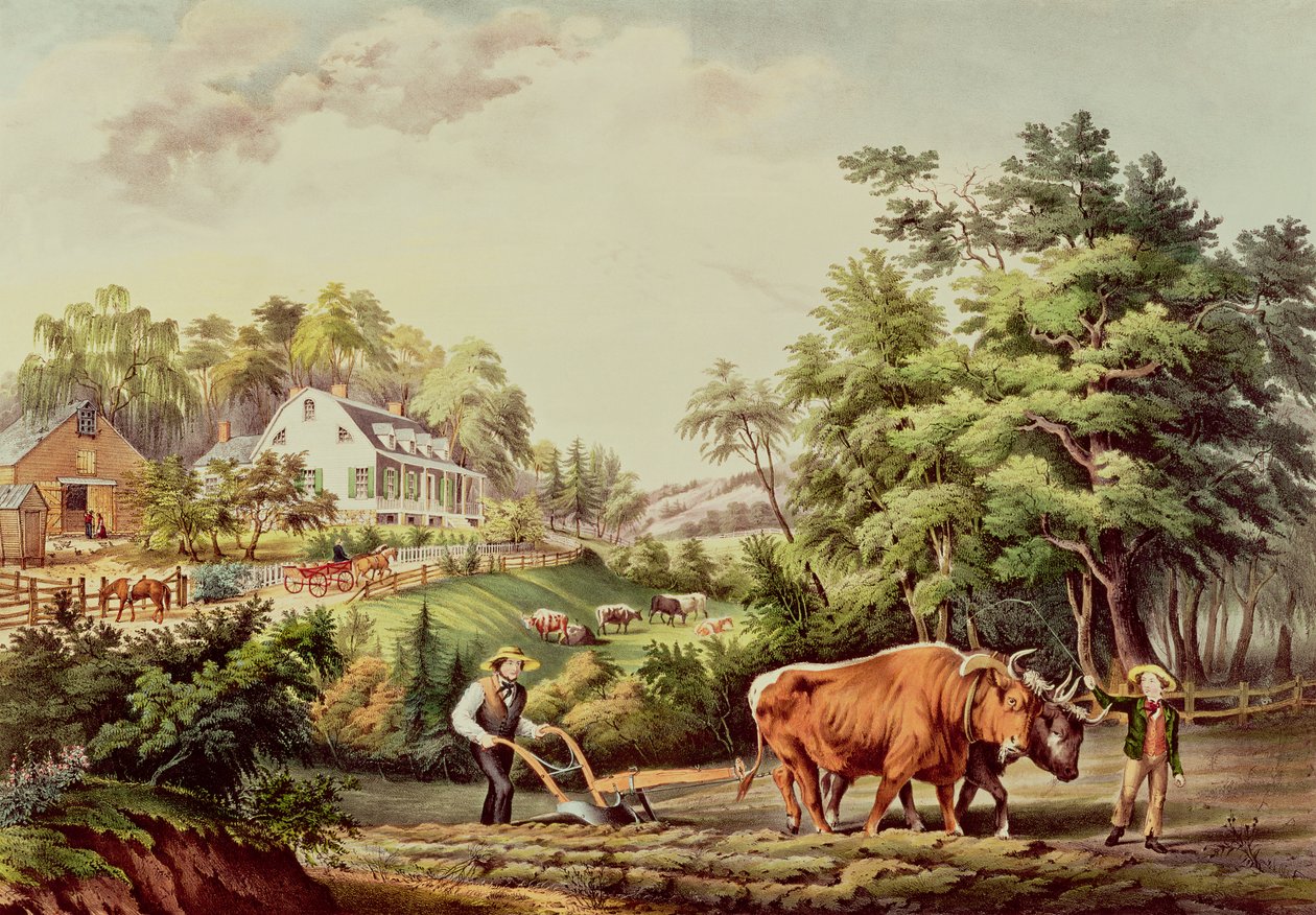 مشاهد المزرعة الأمريكية ، محفورة بواسطة حانة Nathaniel Currier (1813-1898). بواسطة Currier و Ives ، نيويورك بواسطة فرانسيس فلورا بوند بالمر