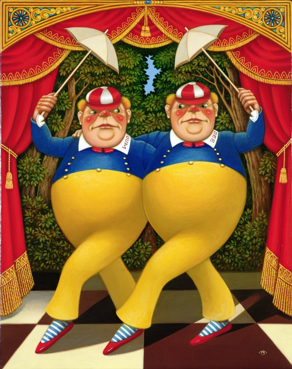 Tweedledum و Tweedledee ، 1998 (زيت و درجة حرارة على اللوحة) بواسطة فرانسيس برومفيلد